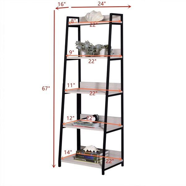 Acme 5 Wooden Tiers Ladder Bookshelf in Natural and Black - ER-0140NL