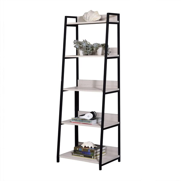 Acme 5 Wooden Tiers Ladder Bookshelf in Natural and Black - ER-0140NL