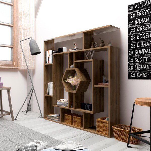 Kd Cama De Bebe 52 in. Labirina Geometric Bookcase - Walnut - KD3463415
