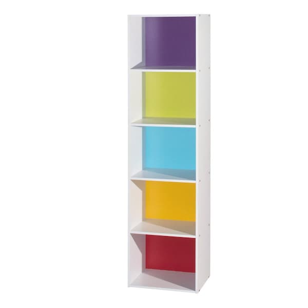 Hodedah 59.06 x 11.77 x 15.91 in. 5-Shelf Bookcase, Rainbow - HID25 RAINBOW