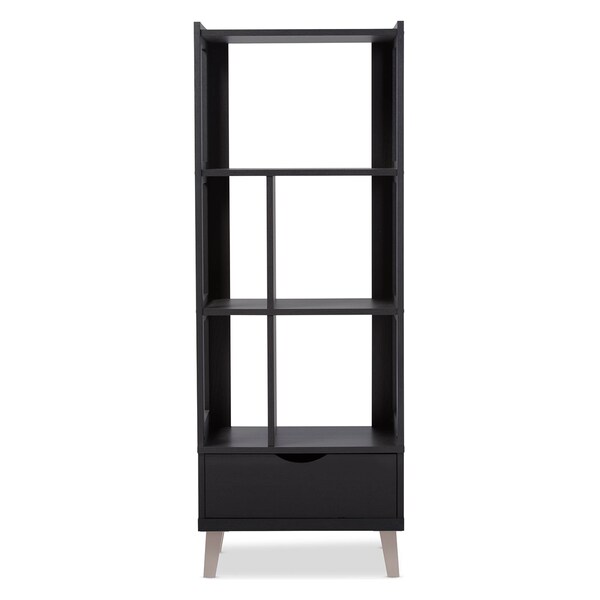 Baxton Studio Kalien Dark Brown Wood Bookcase with Display Shelves and One Drawer - 120-6465