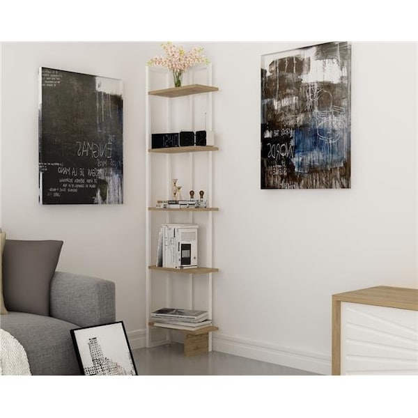 Decorotika Decorotika MAL71BCB01 71 in. Alice Industrial Corner Unit Bookcase - Oak & White - MAL71BCB01