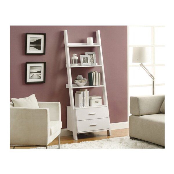 Monarch Specialties Bookshelf, Bookcase, Etagere, Ladder, 4 Tier, 69"H, Office, Bedroom, Laminate, White, Contemporary - I 2562