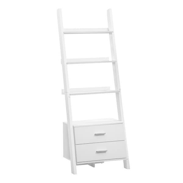 Monarch Specialties Bookshelf, Bookcase, Etagere, Ladder, 4 Tier, 69"H, Office, Bedroom, Laminate, White, Contemporary - I 2562