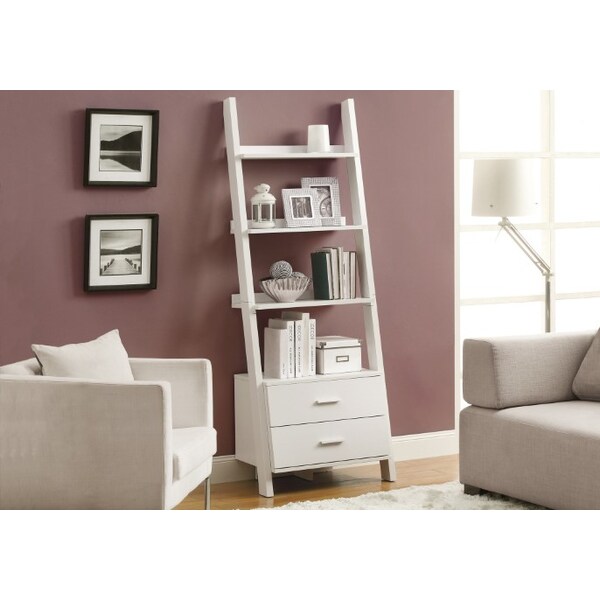 Monarch Specialties Bookshelf, Bookcase, Etagere, Ladder, 4 Tier, 69"H, Office, Bedroom, Laminate, White, Contemporary - I 2562