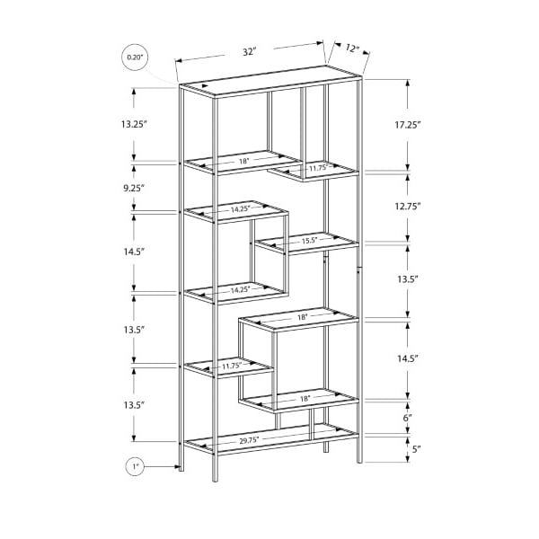 Monarch Specialties Bookshelf, Bookcase, Etagere, 72"H, Office, Bedroom, Metal, Tempered Glass, Grey, Clear - I 7158