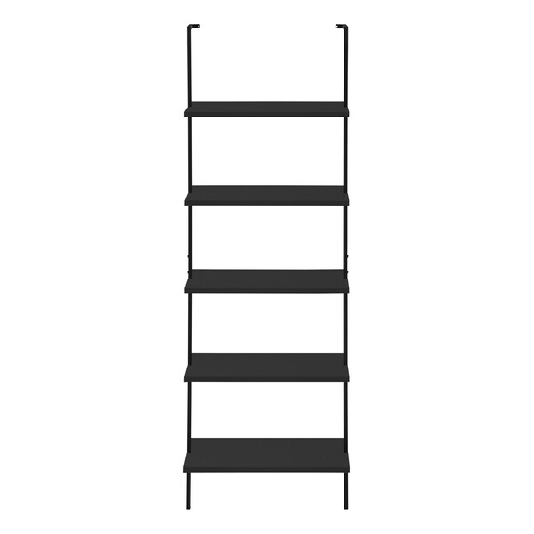 Monarch Specialties Bookshelf, Bookcase, Etagere, Ladder, 5 Tier, 72"H, Office, Bedroom, Metal, Laminate, Black - I 3683
