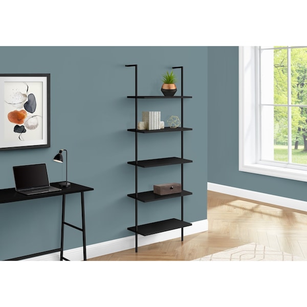 Monarch Specialties Bookshelf, Bookcase, Etagere, Ladder, 5 Tier, 72"H, Office, Bedroom, Metal, Laminate, Black - I 3683