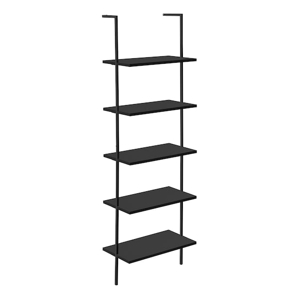 Monarch Specialties Bookshelf, Bookcase, Etagere, Ladder, 5 Tier, 72"H, Office, Bedroom, Metal, Laminate, Black - I 3683