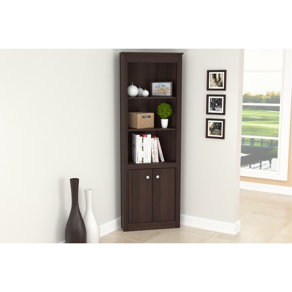 Inval Corner Bookshelf 70.02 in. H 5-shelf in Espresso - BE-9304