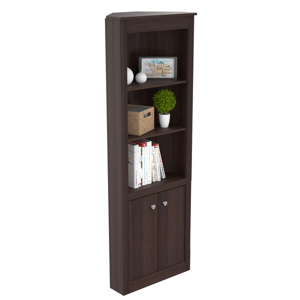 Inval Corner Bookshelf 70.02 in. H 5-shelf in Espresso - BE-9304