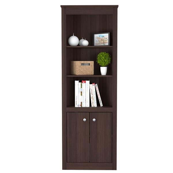 Inval Corner Bookshelf 70.02 in. H 5-shelf in Espresso - BE-9304
