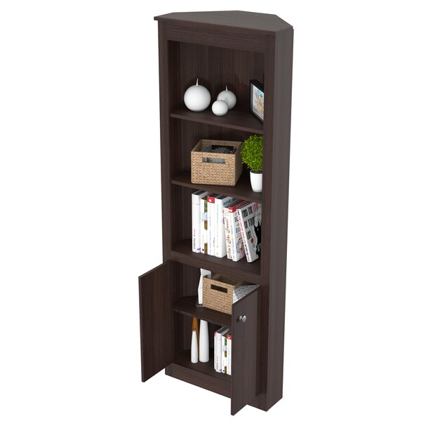 Inval Corner Bookshelf 70.02 in. H 5-shelf in Espresso - BE-9304