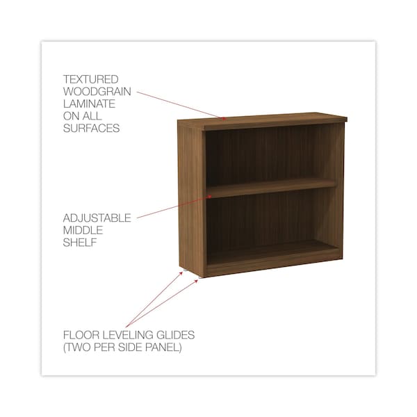 Alera Valencia Bookcase, 2-Shelf, 31 3/4w x 14d x 29 1/2h, Modern Walnut - ALEVA633032WA