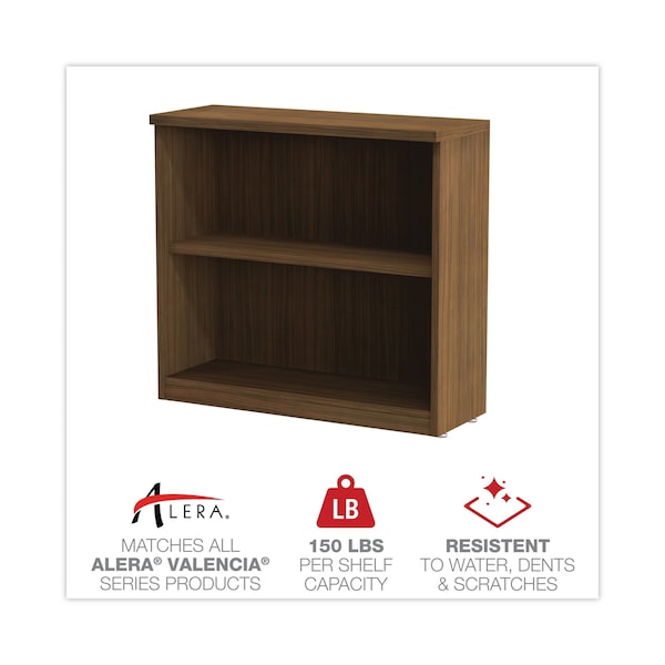 Alera Valencia Bookcase, 2-Shelf, 31 3/4w x 14d x 29 1/2h, Modern Walnut - ALEVA633032WA