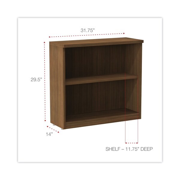 Alera Valencia Bookcase, 2-Shelf, 31 3/4w x 14d x 29 1/2h, Modern Walnut - ALEVA633032WA