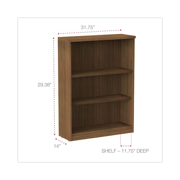 Alera Alera Valencia Bookcase, 3-Shelf, 31 3/4w x 14d x 39 3/8h, Mod Walnut - ALEVA634432WA