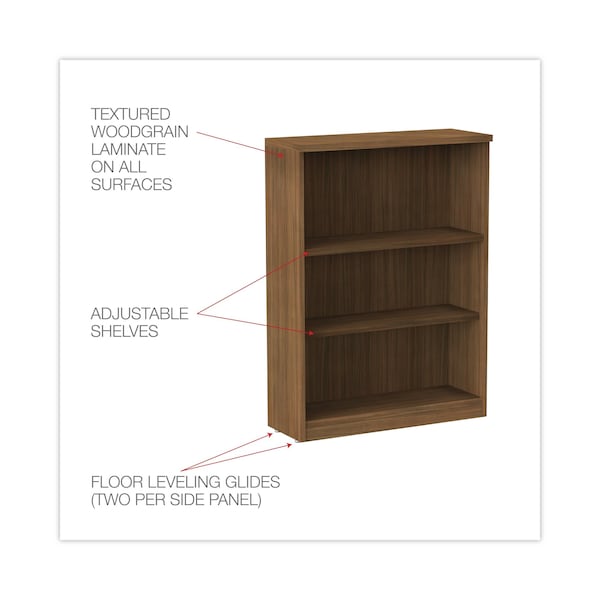 Alera Alera Valencia Bookcase, 3-Shelf, 31 3/4w x 14d x 39 3/8h, Mod Walnut - ALEVA634432WA