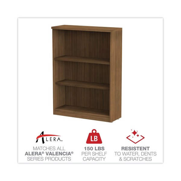 Alera Alera Valencia Bookcase, 3-Shelf, 31 3/4w x 14d x 39 3/8h, Mod Walnut - ALEVA634432WA