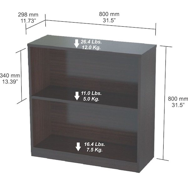 Inval Bookcase 31.5 in. H 2-shelf in Espresso - BE-3104