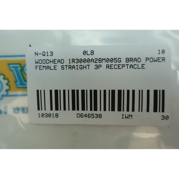 Woodhead WOODHEAD 1R3000A28M005G BRAD POWER FEMALE STRAIGHT 0.5M 3P RECEPTACLE - 1R3000A28M005G