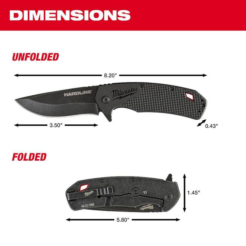 Milwaukee 3.5 in. Hardline D2 Steel Smooth Blade Pocket Folding Knife - 48-22-1999