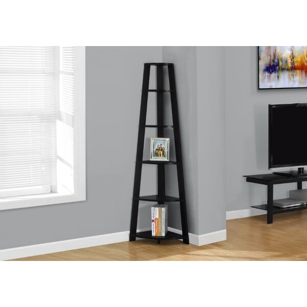 Monarch Specialties Bookshelf, Bookcase, Etagere, Corner, 5 Tier, 72"H, Office, Bedroom, Laminate, Black, Contemporary - I 2499