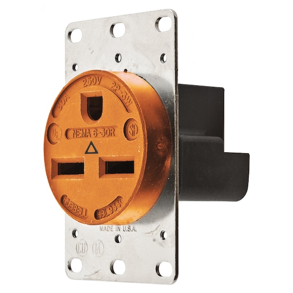 Hubbell Wiring Device-Kellems Straight Blade Devices, Receptacles, Flush Receptacle, Industrial Grade, 2-Pole 3-Wire Grounding, 30A 250V, 5-20R, Orange, Single Pack - IG9330