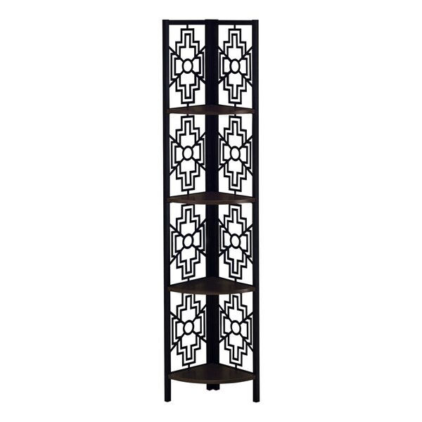 Daphnes Dinnette 62 in. Espresso & Black Metal Corner Etagere Bookcase - DA2618218