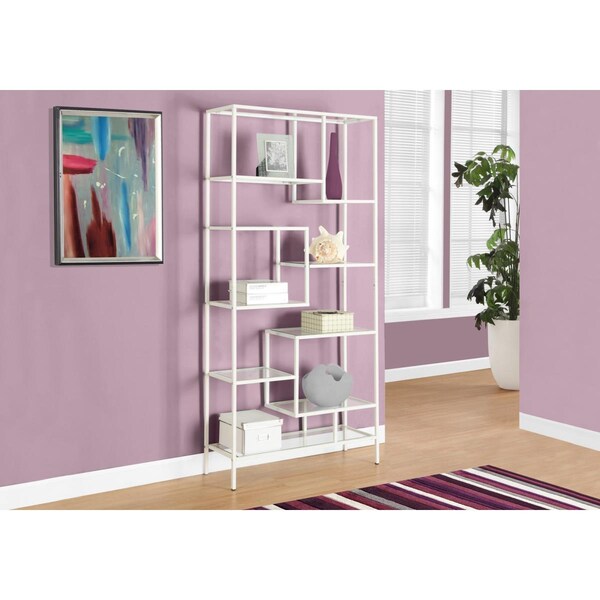 Gfancy Fixtures 72 in. White Metal & Tempered Glass Bookcase - GF3092649