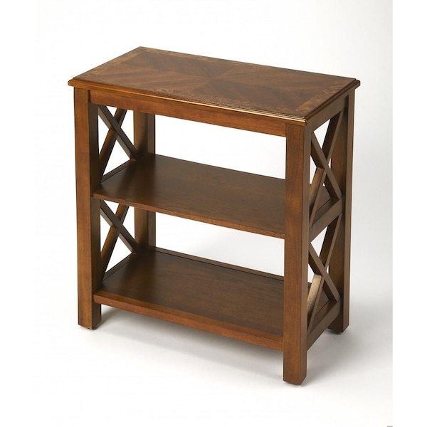 Homeroots 25 x 22 x 12 in. Vance Olive Ash Burl Bookcase - 389561