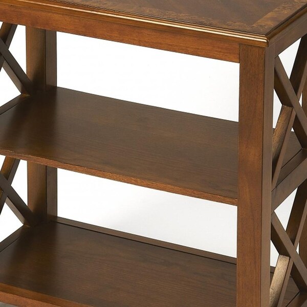 Homeroots 25 x 22 x 12 in. Vance Olive Ash Burl Bookcase - 389561