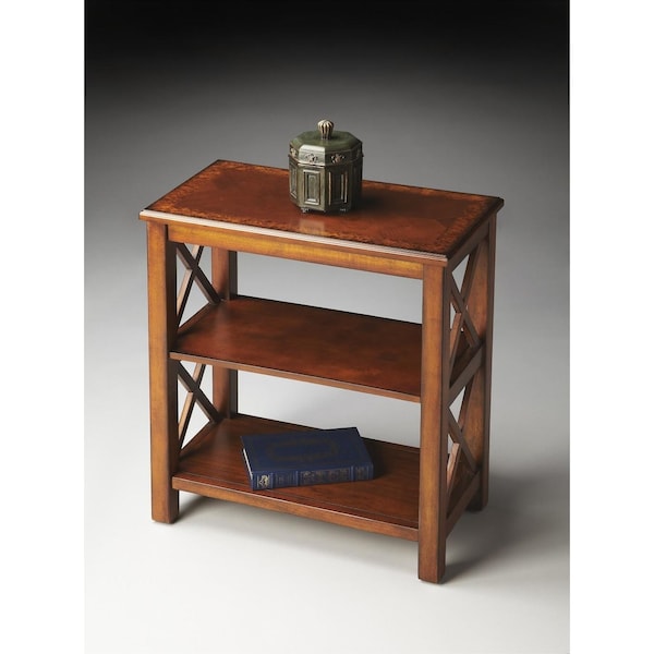 Homeroots 25 x 22 x 12 in. Vance Olive Ash Burl Bookcase - 389561