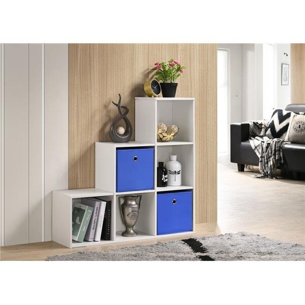 Progressive Furniture Progressive Furniture I170-83 35 in. Composite 6-Shelf Bookcase with Fabric Baskets - 3-2-1 Cube Organizer; White - I170-83