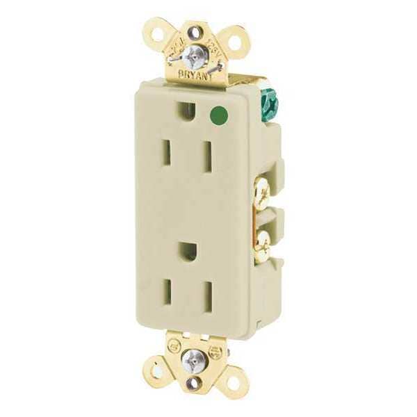 Zoro Select Receptacle, 15 A Amps, 125V AC, Flush Mount, Decorator Duplex Outlet, 5-15R, Ivory - 9200I