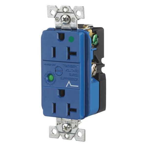 Zoro Select Receptacle, 20 A Amps, 125V AC, Flush Mount, Decorator Duplex Outlet, 5-20R, Blue - SP83A