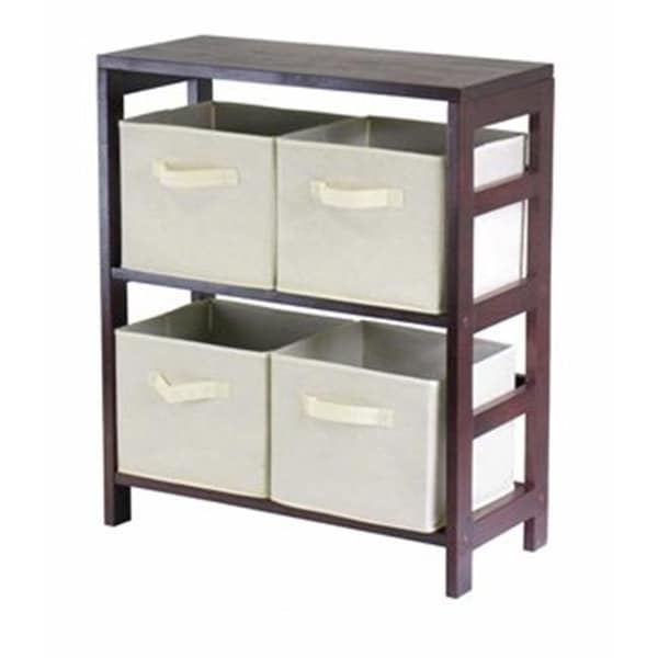 Doba-Bnt Capri 2 Section M Storage Shelf with 4 Foldable Fabric Baskets - Walnut and Beige - SA143700