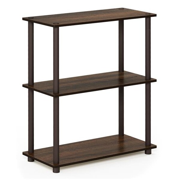 Furinno Furinno 10024WN-BR Turn-N-Tube 3-Tier Compact Multipurpose Shelf Display Rack - Walnut & Brown - 10024WN/BR