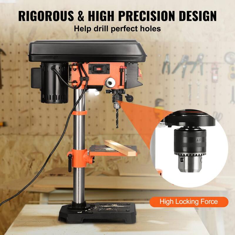 VEVOR 10 in. Benchtop Drill Press 3.2 Amp 5-Speed Cast Iron Bench Drill Press Tabletop Drilling Machine for Wood Metal - TSZCD32A510HKFMUCV1