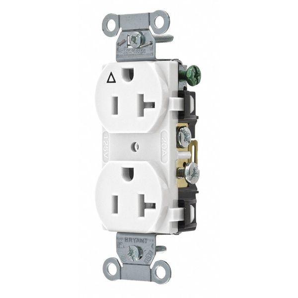 Zoro Select Receptacle, 20 A Amps, 125V AC, Flush Mount, Standard Duplex Outlet, 5-20R, White - CR20IGW