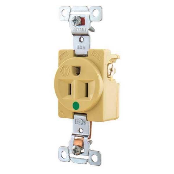 Zoro Select Receptacle, 15 A Amps, 125V AC, Flush Mount, Single Outlet, 5-15R, Ivory - 8210I