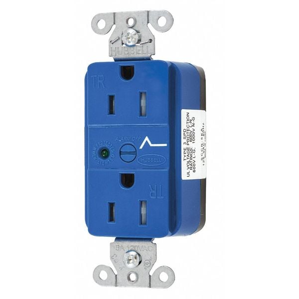 Hubbell Receptacle, 15 A Amps, 125V AC, Flush Mount, Standard Duplex Outlet, 5-15R, Blue - SNAP5262S