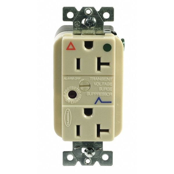 Hubbell Receptacle, 20 A Amps, 125V AC, Flush Mount, Decorator Duplex Outlet, 5-20R, Ivory - IG8362ISA