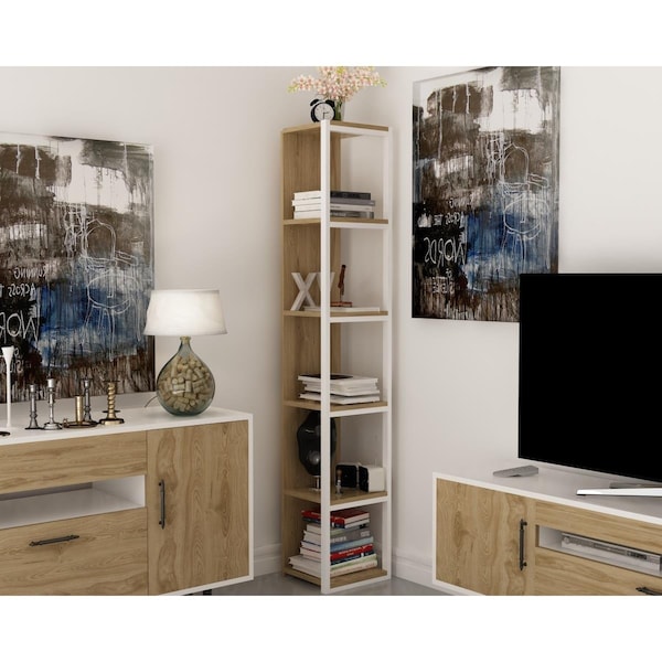 Decorotika 70 in. Texas Cubic Bookcase - Oud Oak & White - DE86723