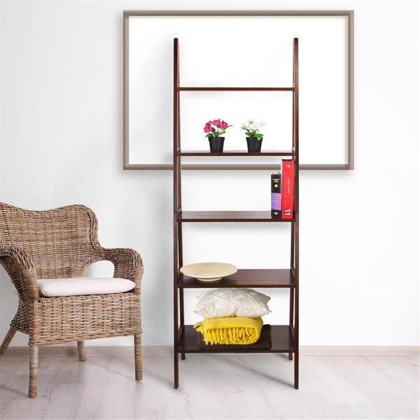 Casual Home 5-Shelf Ladder Bookcase, Warm Brown - 176-54