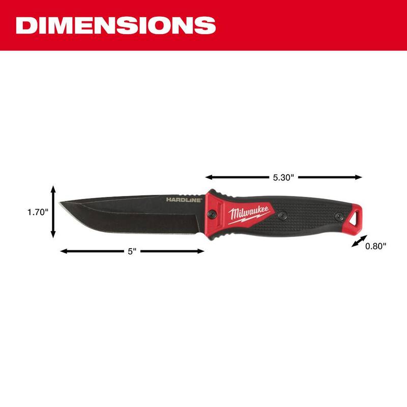 Milwaukee 5 in. Hardline AUS-8 Steel Fixed Blade Knife - 48-22-1928