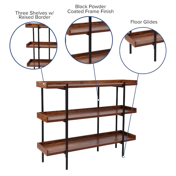 Flash Furniture 3 Shelf 35"H Rustic Wood Grain Finish Display Unit - JN-2542B3-GG