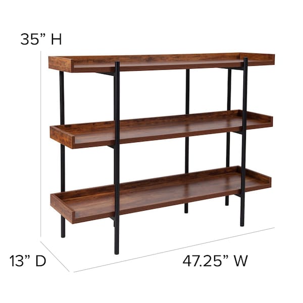 Flash Furniture 3 Shelf 35"H Rustic Wood Grain Finish Display Unit - JN-2542B3-GG