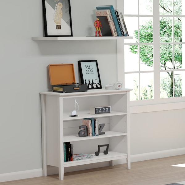 Alaterre Furniture Simplicity Wood 34"H Under-Window 3-Shelf Bookcase, White - AJSP04WH