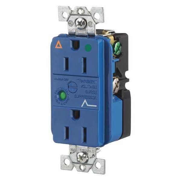 Zoro Select Receptacle, 15 A Amps, 125V AC, Flush Mount, Decorator Duplex Outlet, 5-15R, Blue - SP82IGA